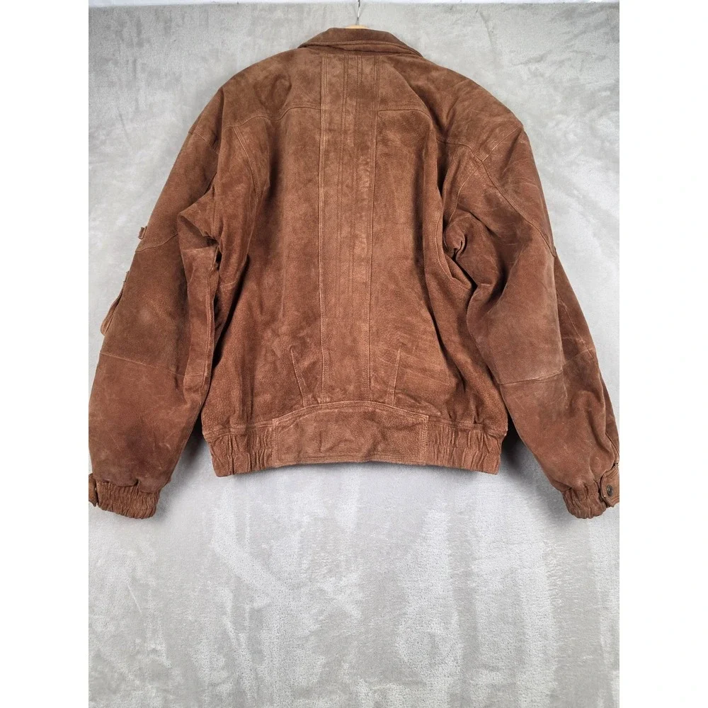 Vintage Weekends Suede Leather Bomber Jacket Mens XLT Brown Quilted Lined Zip